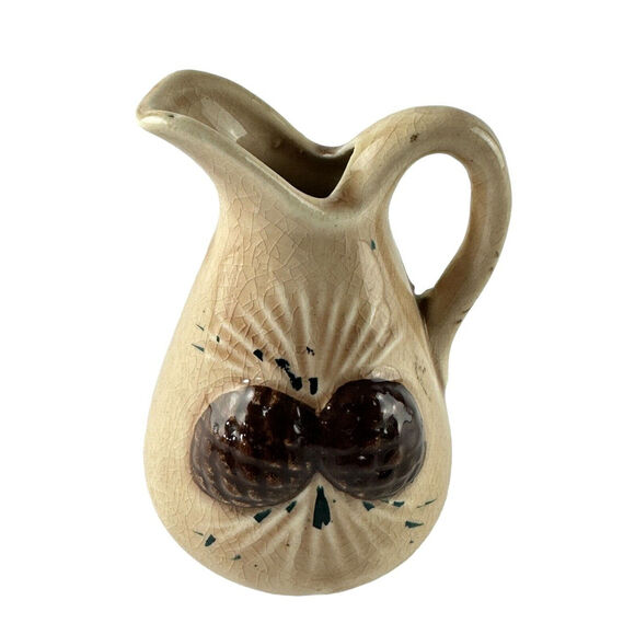 Vintage Japan Pottery Mini Pitcher Creamer Brown Pine Cone Flower Bud Vase Decor - Picture 14 of 16